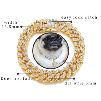 Bling Rhinestone Gold Chain Choke Collar | Durable Slip Collar for pets