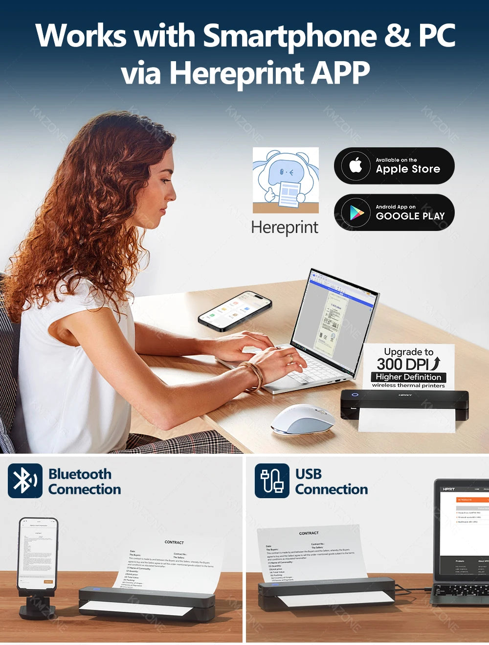 300DPI/200dpi Mini A4 A5 Portable Thermal Printer HPRT MT610-Pro Bluetooth Connect to Android iOS for Office Travel Home Use