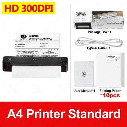 300DPI/200dpi Mini A4 A5 Portable Thermal Printer HPRT MT610-Pro Bluetooth Connect to Android iOS for Office Travel Home Use