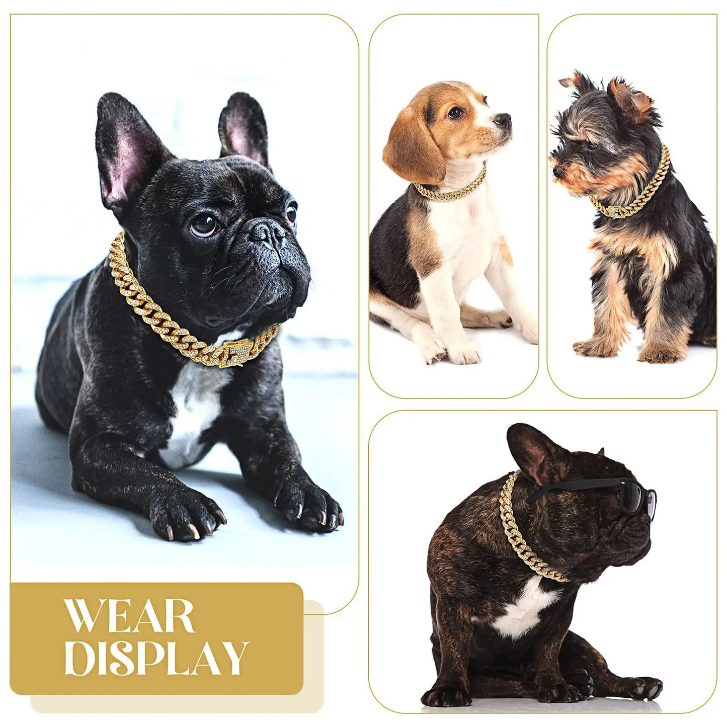 Bling Rhinestone Gold Chain Choke Collar | Durable Slip Collar for pets