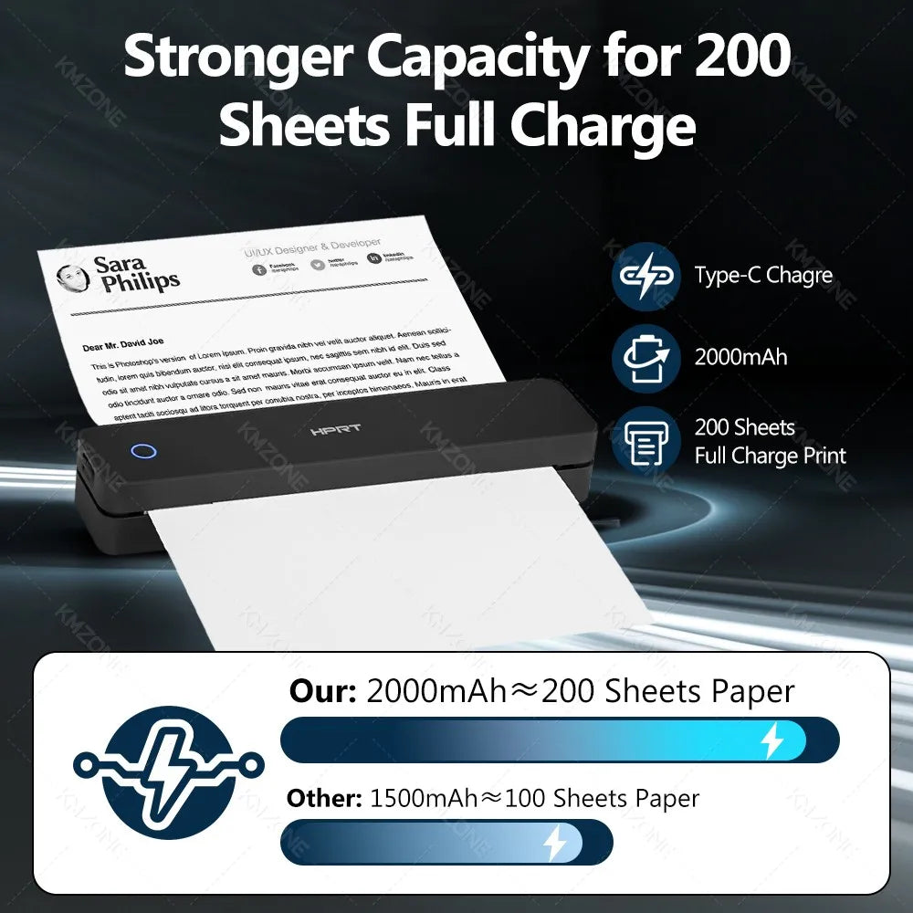 300DPI/200dpi Mini A4 A5 Portable Thermal Printer HPRT MT610-Pro Bluetooth Connect to Android iOS for Office Travel Home Use