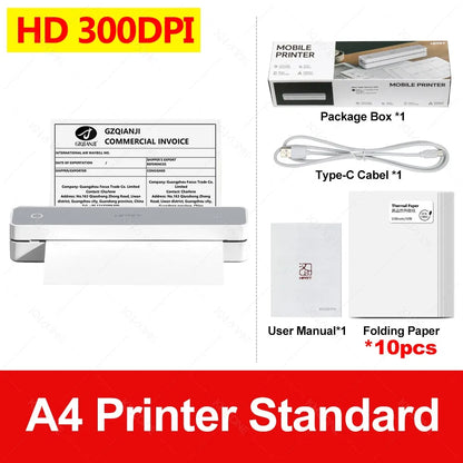 300DPI/200dpi Mini A4 A5 Portable Thermal Printer HPRT MT610-Pro Bluetooth Connect to Android iOS for Office Travel Home Use