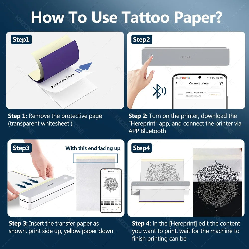 300DPI/200dpi Mini A4 A5 Portable Thermal Printer HPRT MT610-Pro Bluetooth Connect to Android iOS for Office Travel Home Use