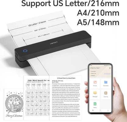 300DPI/200dpi Mini A4 A5 Portable Thermal Printer HPRT MT610-Pro Bluetooth Connect to Android iOS for Office Travel Home Use