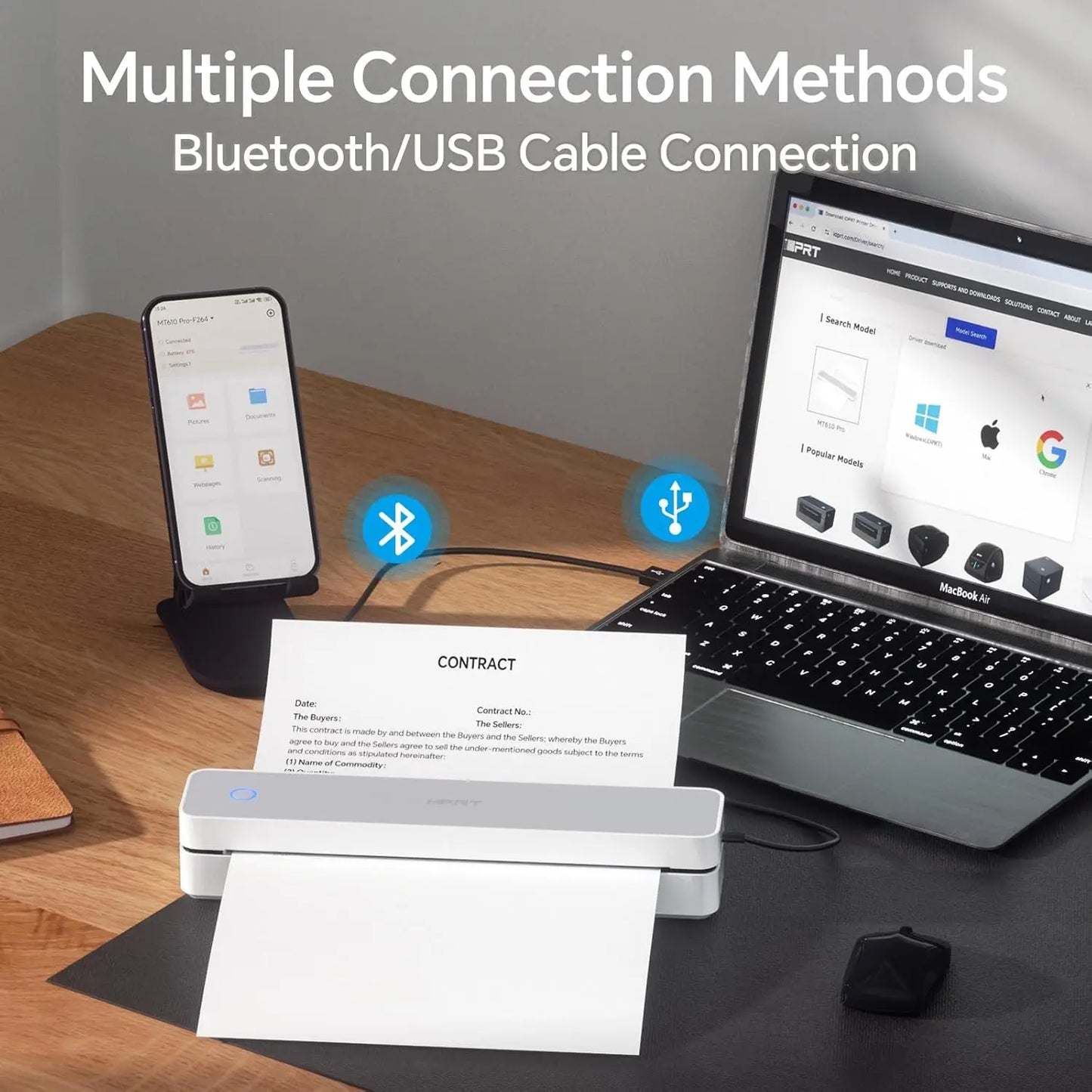 300DPI/200dpi Mini A4 A5 Portable Thermal Printer HPRT MT610-Pro Bluetooth Connect to Android iOS for Office Travel Home Use