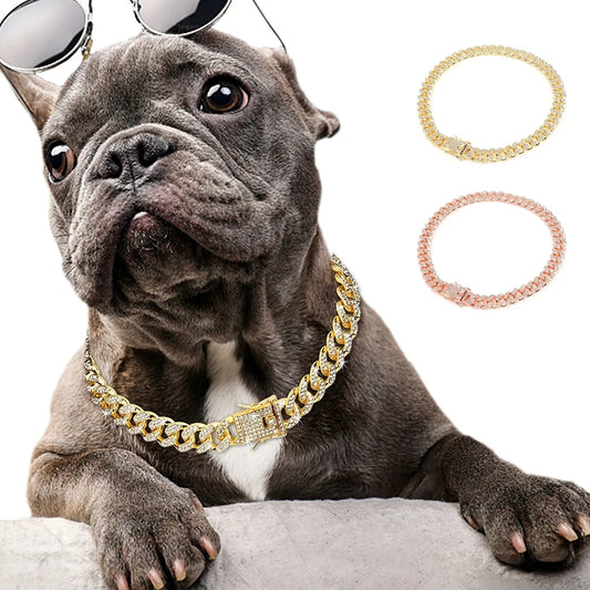Bling Rhinestone Gold Chain Choke Collar | Durable Slip Collar for pets